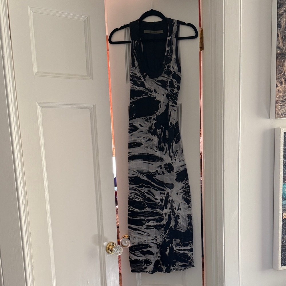 Enza Costa Black and Gray Midi Dress